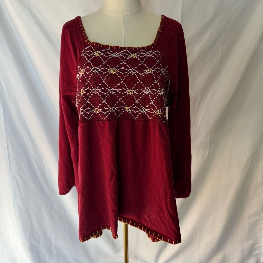 Roaman's Embroidered Peasant Renaissance Top Tunic 100% Cotton